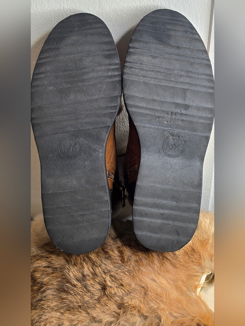 Michael Kors Tan Suede Shearling Lace-Up Ankle Boots - Picture 8 of 14